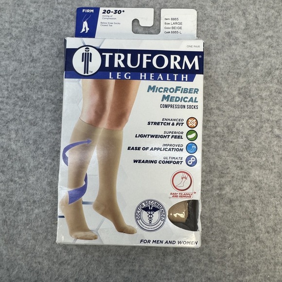 Truform Accessories - Truform Medical Microfiber Compression Socks Large 20-30 mmHg Below Knee Beige